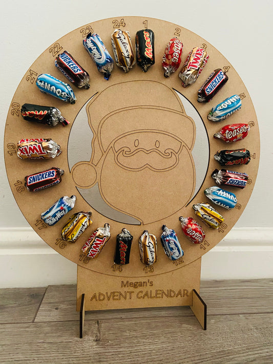 Wooden Advent Calendar Fits celebration chocolates- Father Christmas - Laser LLama Designs Ltd