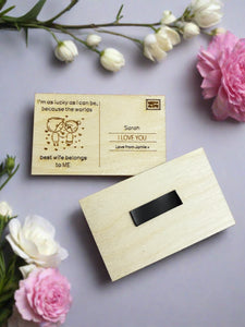 Wooden personalised mini postcard fridge magnet - Laser LLama Designs Ltd