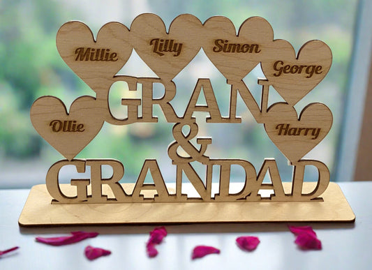 Freestanding family heart personalised plaque - Laser LLama Designs Ltd