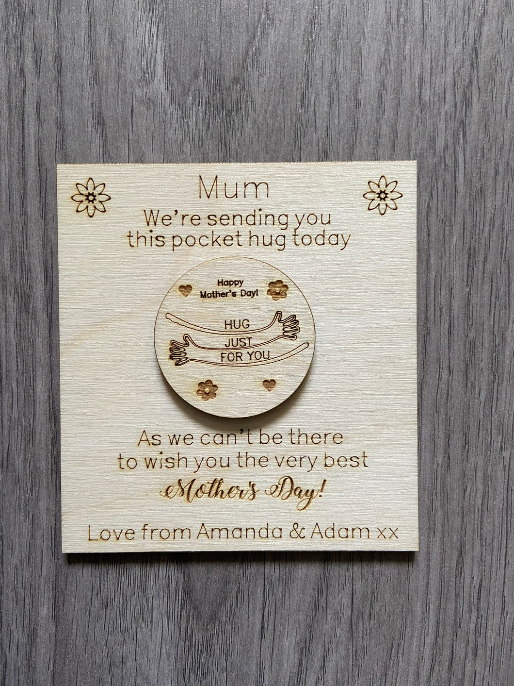 Wooden personalised card with token for Mother’s Day - Laser LLama Designs Ltd