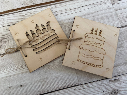 Wooden personalised birthday card - Laser LLama Designs Ltd
