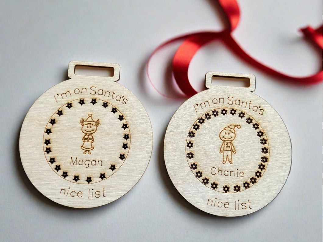 Christmas Santa nice list medal - Laser LLama Designs Ltd