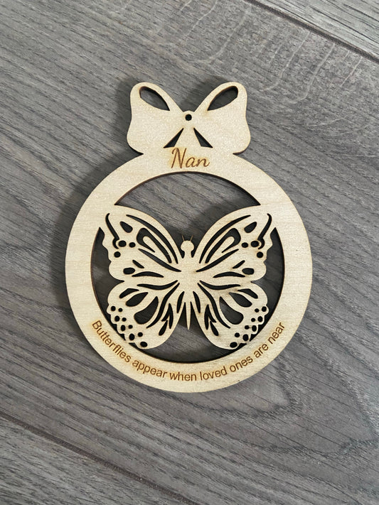 Butterfly personalised bauble - wooden or acrylic - Laser LLama Designs Ltd