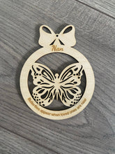 Load image into Gallery viewer, Butterfly personalised bauble - wooden or acrylic - Laser LLama Designs Ltd