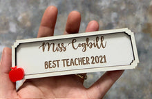 Load image into Gallery viewer, Wooden personalised teacher street sign magnet - Laser LLama Designs Ltd
