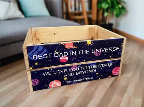 Wooden personalised space Father’s Day crate - Laser LLama Designs Ltd