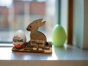 Kinder egg  oak veneer personalised bunny holder - Laser LLama Designs Ltd