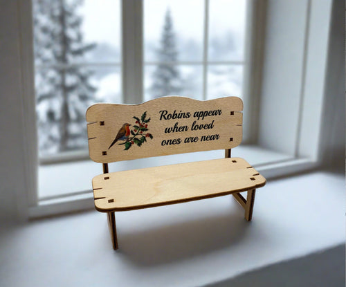 Wooden beautiful robin printed memorial bench - Laser LLama Designs Ltd