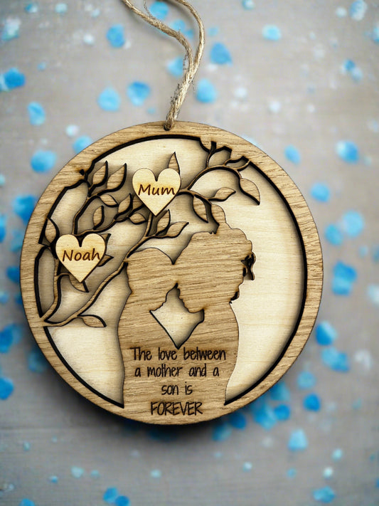 Oak veneer layered mother and son/s  love tree - Laser LLama Designs Ltd