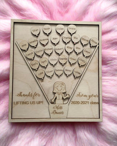 Wooden personalised air hot balloon teacher class plaque - Laser LLama Designs Ltd