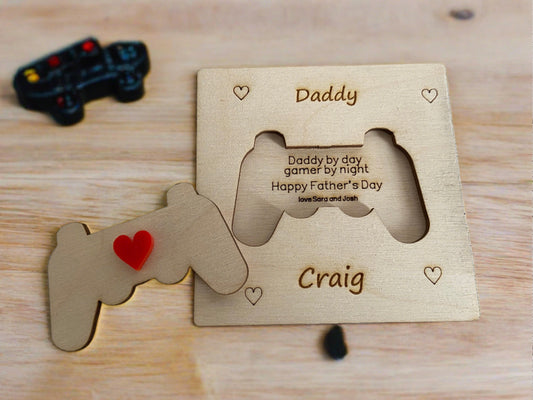 Wooden personalised 3D game controller card - Laser LLama Designs Ltd
