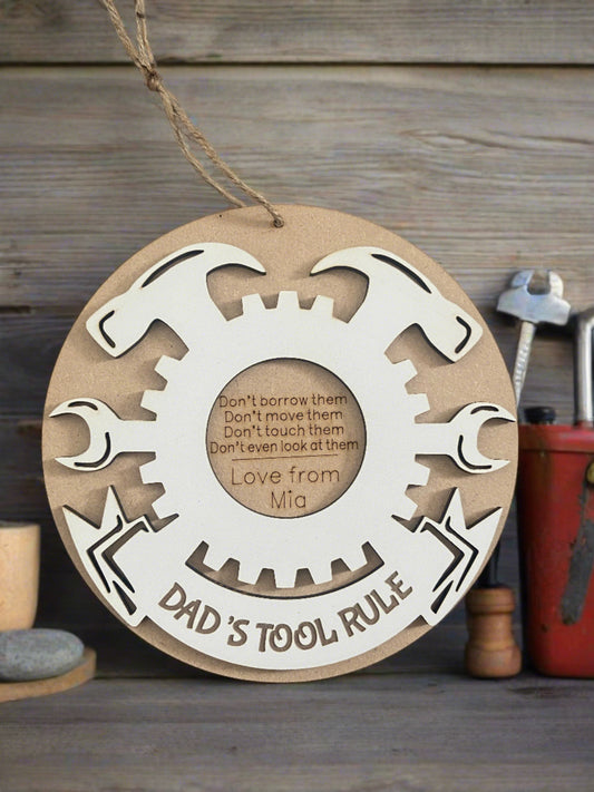 Wooden tool rule personalised plaque - Laser LLama Designs Ltd