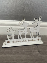 Load image into Gallery viewer, White wood freestanding reindeer family - Laser LLama Designs Ltd