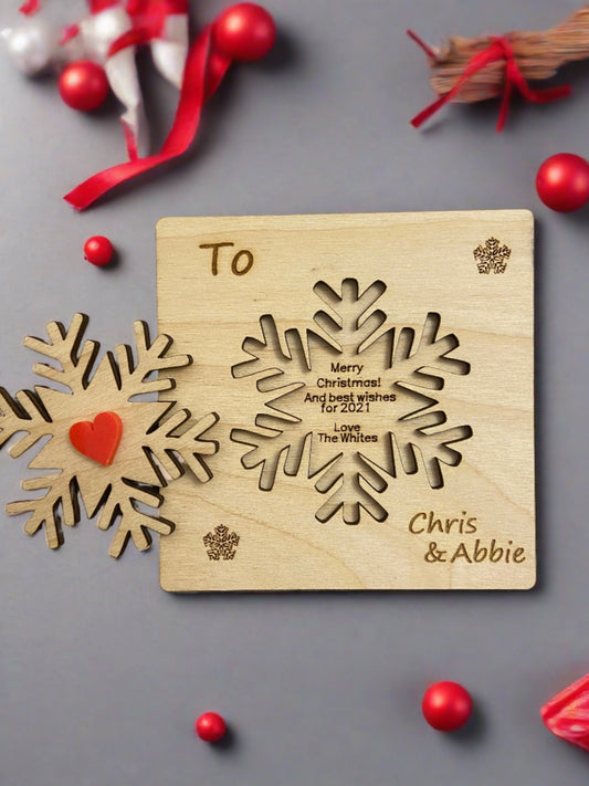 Wooden personalised 3D snowflake card - Laser LLama Designs Ltd