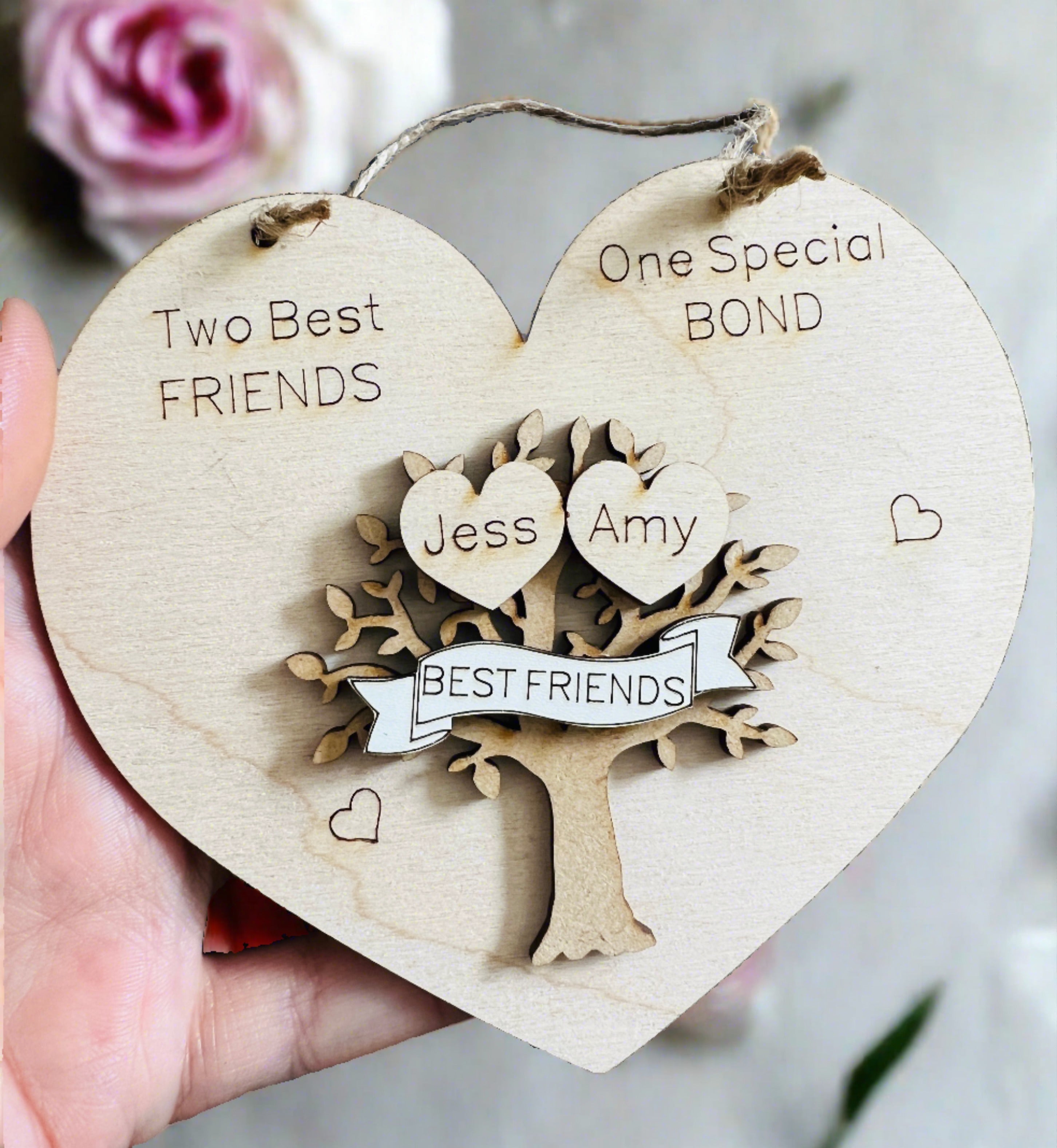 Best friends one bond wooden personalised plaque Laser LLama Designs Ltd