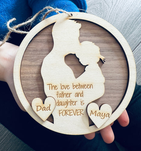 Wooden personalised layered father & daughter/son plaque - Laser LLama Designs Ltd