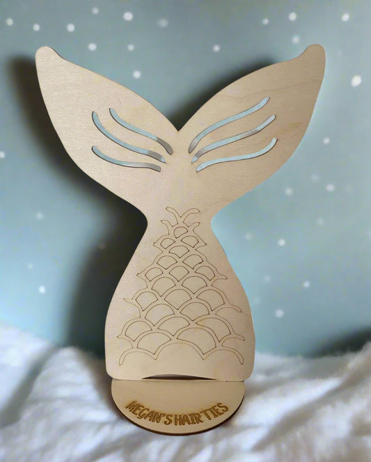 Personalised freestanding hair ties mermaid tail stand/holder - Laser LLama Designs Ltd