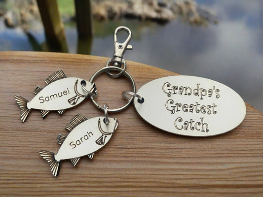 Wooden personalised fishing keyring , greatest catch - Laser LLama Designs Ltd