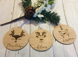 Oak veneer personalised Christmas tree decoration - Laser LLama Designs Ltd