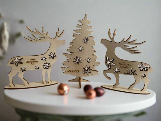 Personalised freestanding deer couple and tree - Laser LLama Designs Ltd