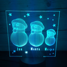 Load image into Gallery viewer, Snowman family LED light up display- 9 colour options with remote - Laser LLama Designs Ltd