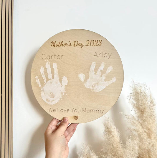 Wooden Personalised Mothers Day Handprint Plaque - Laser LLama Designs Ltd