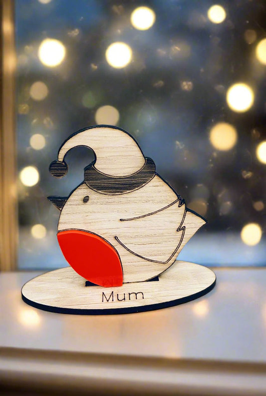 Oak veneer personalised robin - Laser LLama Designs Ltd