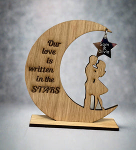 Our love is written.... personalised moon & star decoration - Laser LLama Designs Ltd