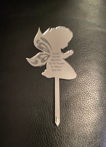 Mirrored silver acrylic grave angel marker - Laser LLama Designs Ltd