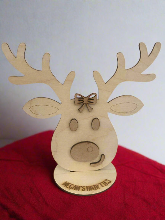 Personalised freestanding hair ties reindeer stand/holder - Laser LLama Designs Ltd