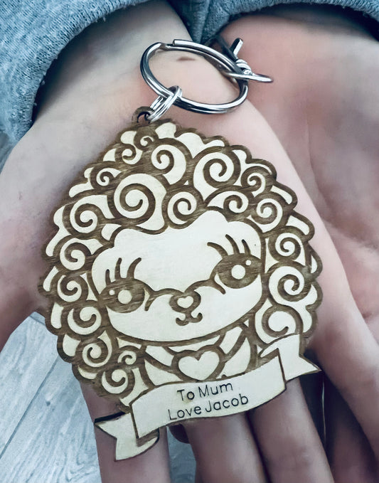 Wooden hedgehog personalised keyring - Laser LLama Designs Ltd