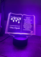 Load image into Gallery viewer, Light up 3D  open Christmas book memorial display. 9 Colour options with remote! - Laser LLama Designs Ltd