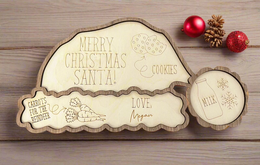 Wooden personalised Santa tray , shape of Santa hat - Laser LLama Designs Ltd