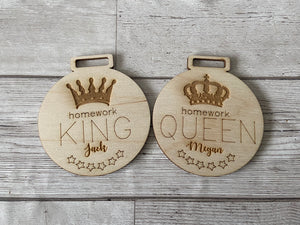Wooden personalised king/queen homework medal - Laser LLama Designs Ltd