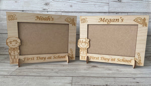 Personalised wooden first day at school photo frame - Laser LLama Designs Ltd