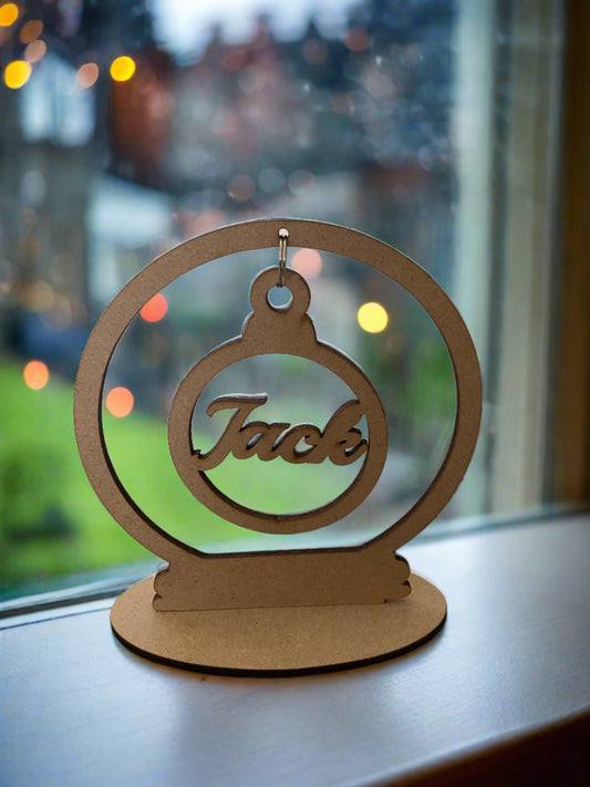 Mdf wooden personalised snow globe with bauble - Laser LLama Designs Ltd