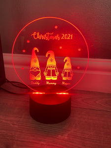 Gnome family LED light up display- 9 colour options with remote - Laser LLama Designs Ltd