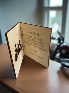 Wooden personalised motorbike card - Laser LLama Designs Ltd