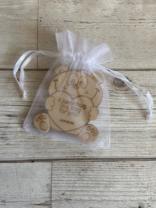 Wooden personalised bear in the bag - Laser LLama Designs Ltd