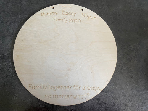 Wooden personalised circle plaque for hand prints - Laser LLama Designs Ltd