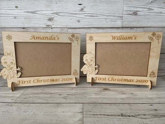 Personalised wooden first Christmas photo frame - Laser LLama Designs Ltd