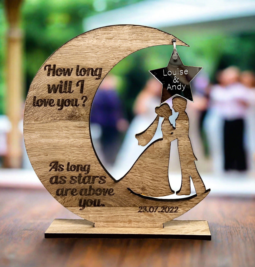 How long will I love you moon - wedding couple - Laser LLama Designs Ltd