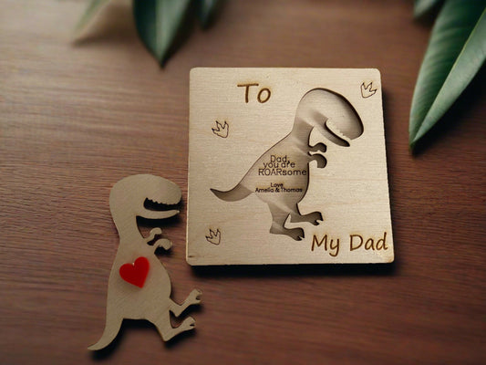 Wooden personalised 3D dinosaur card - Laser LLama Designs Ltd