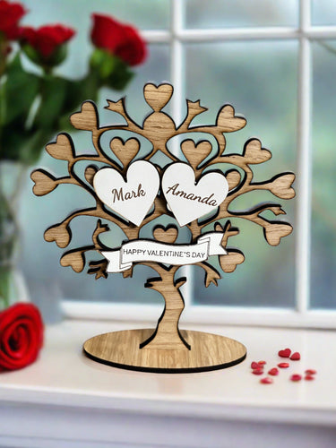 Oak veneer love tree with white hearts - Laser LLama Designs Ltd