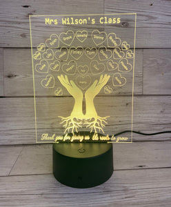 Personalised 3d Led light Teacher class gift-hands with roots - Laser LLama Designs Ltd