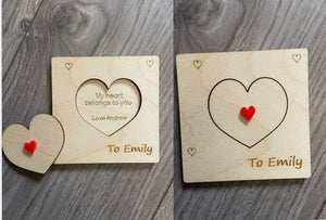 Wooden personalised Valentine’s Day  card - Laser LLama Designs Ltd