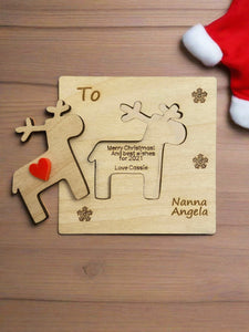 Wooden personalised 3d reindeer card - Laser LLama Designs Ltd