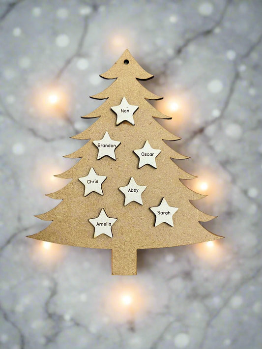 Wooden personalised Christmas family tree decoration - Laser LLama Designs Ltd