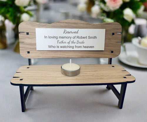 Oak veneer beautiful memorial bench -wedding memorial - Laser LLama Designs Ltd