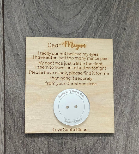 Wooden personalised card with Santa’s button - Laser LLama Designs Ltd